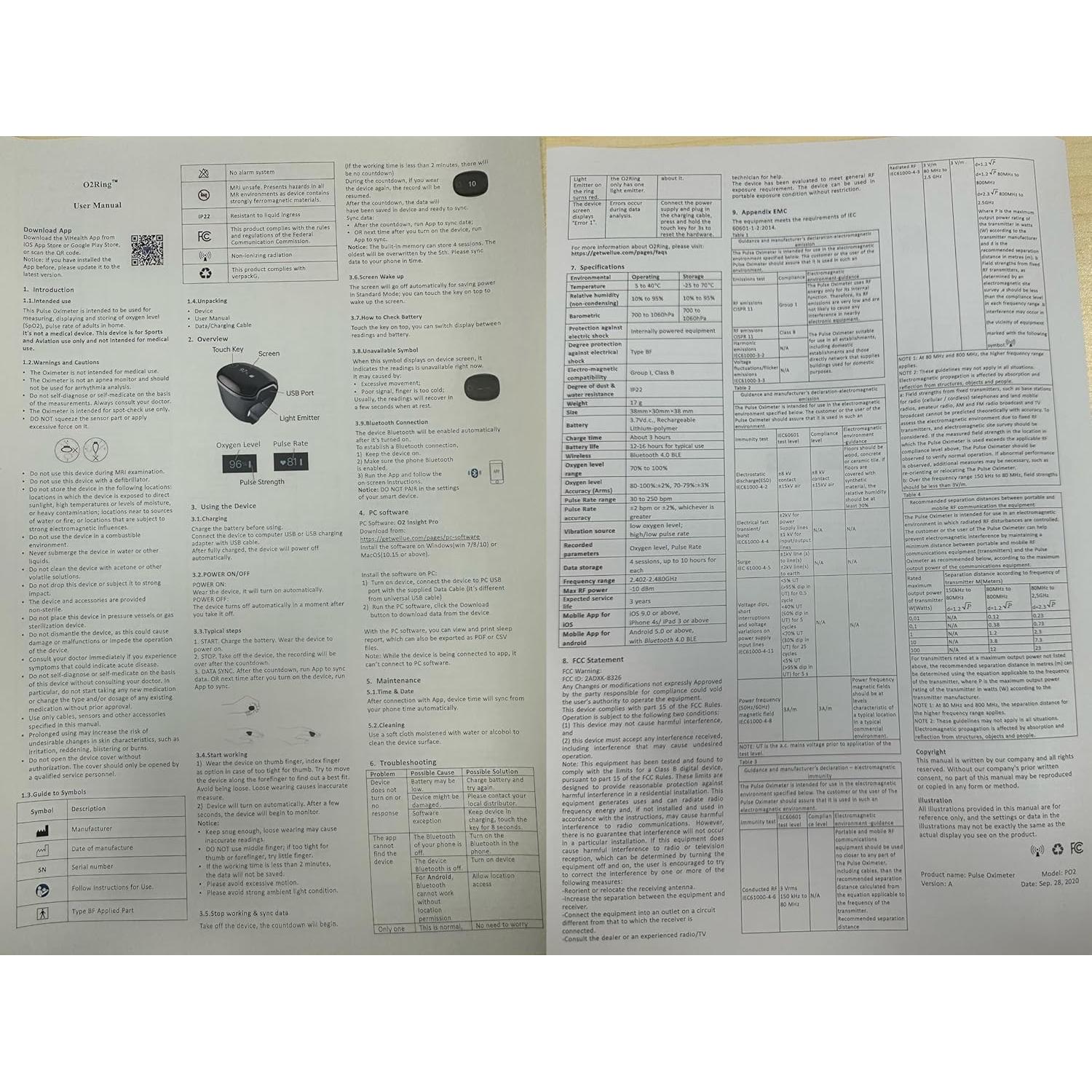 Oxímetro de Pulso Wellue O2Ring Bluetooth - Monitor de SpO2