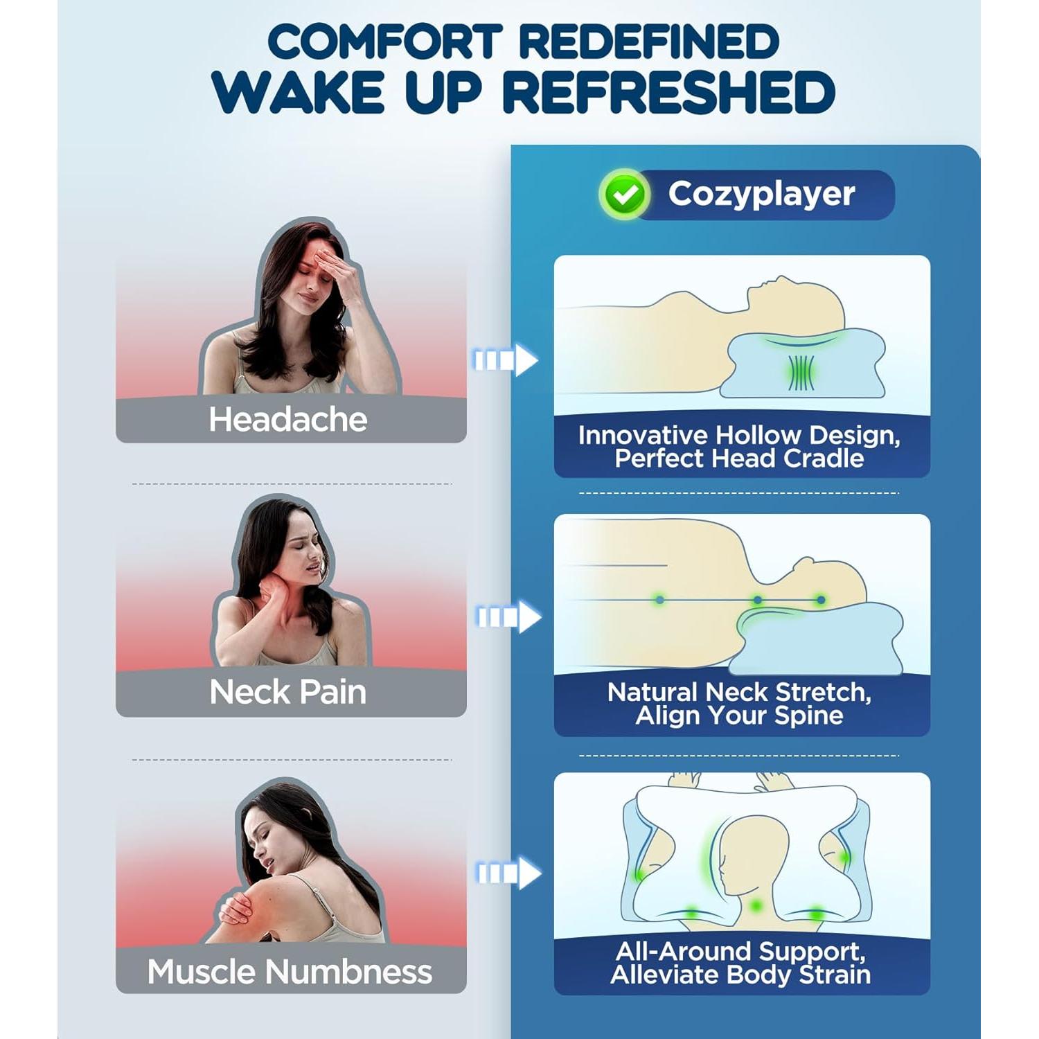 Almohada Cervical Cozyplayer Reina Espuma de Memoria Enfriante