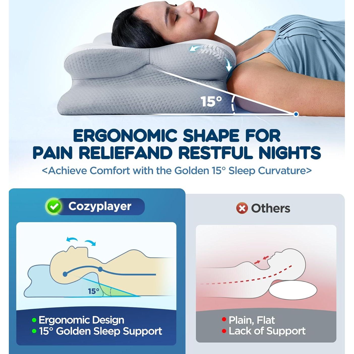 Almohada Cervical Cozyplayer Reina Espuma de Memoria Enfriante