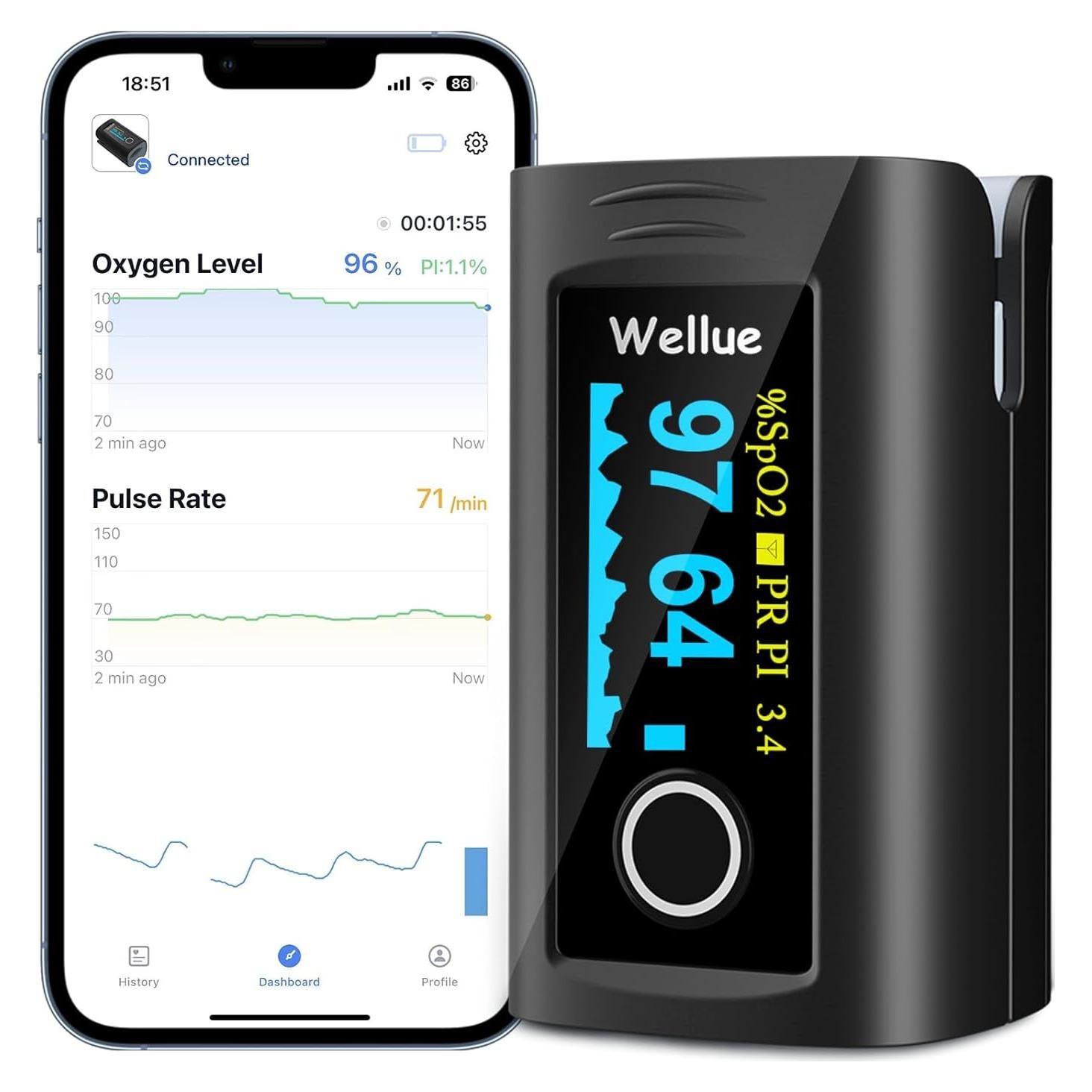 Oxímetro de Pulso Wellue PC-60FW Bluetooth con APP