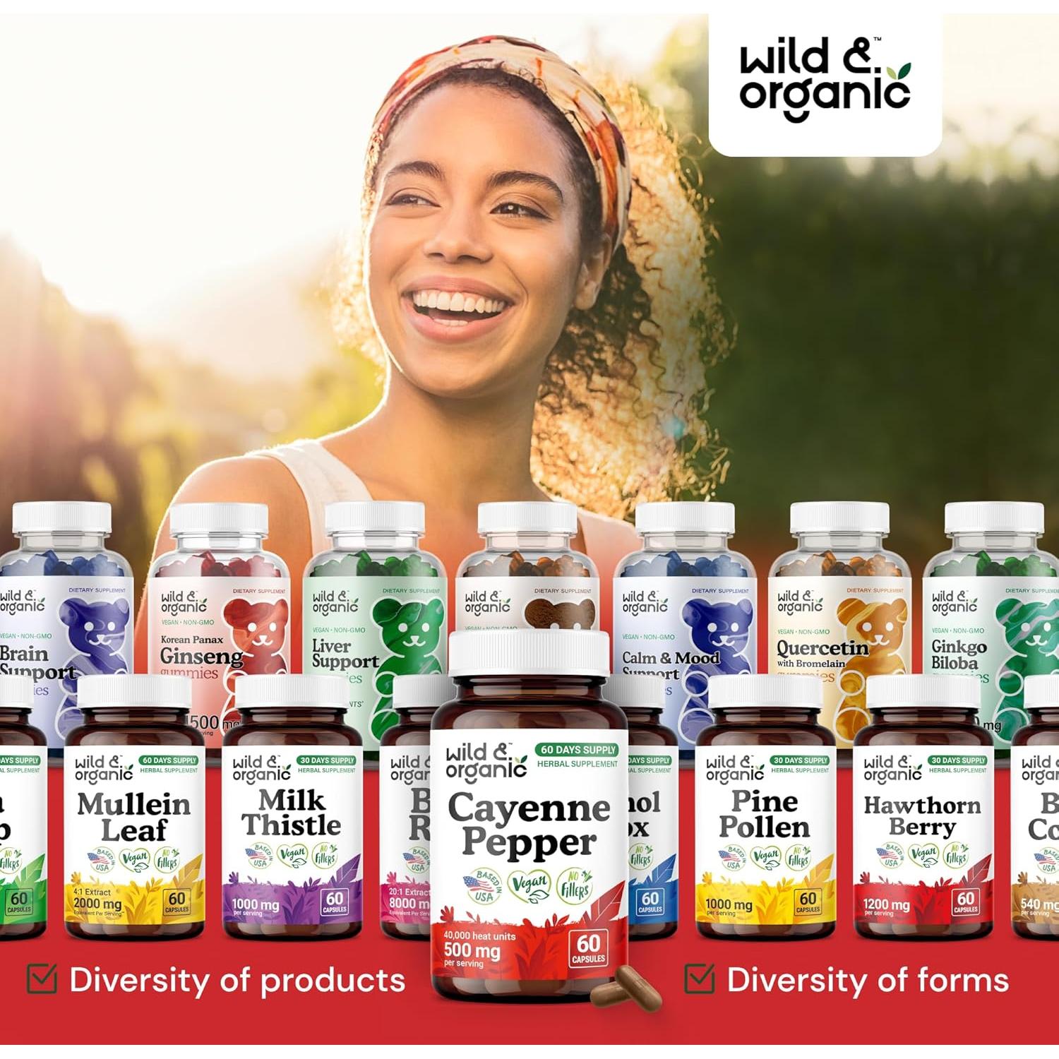 Cápsulas de Pimienta de Cayena Silvestre y Orgánica 500 mg - 60 Unidades