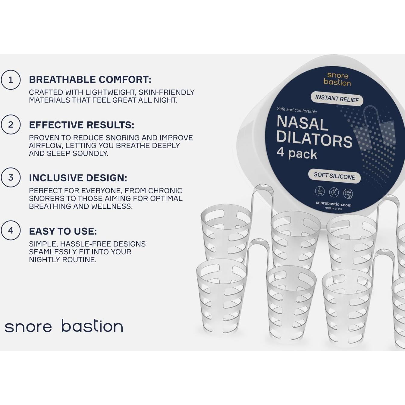 Dilatores Nasales Snore Bastion XL - 4 Conos de Silicona Suave