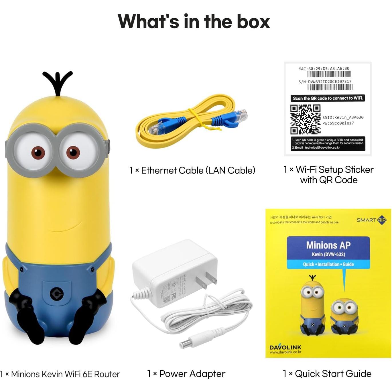 Enrutador Wi-Fi 6E Davolink Minions Kevin AXE-5400 1.54kg