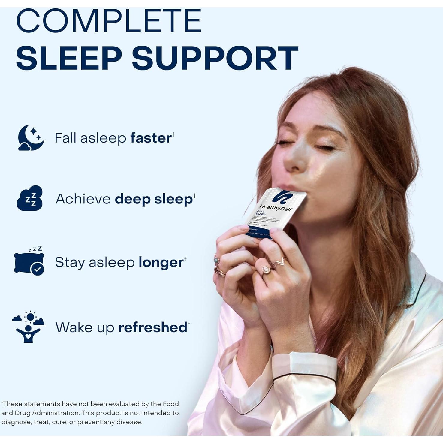 Healthycell REM Sleep Aid Supplement for Adults - Liquid Gel Extra Strength Sleep Supplement with Melatonin, Magnesium, L-Theanine, GABA & Natural Calming Herbs - 30 Gel Packs, Cherry Flavored