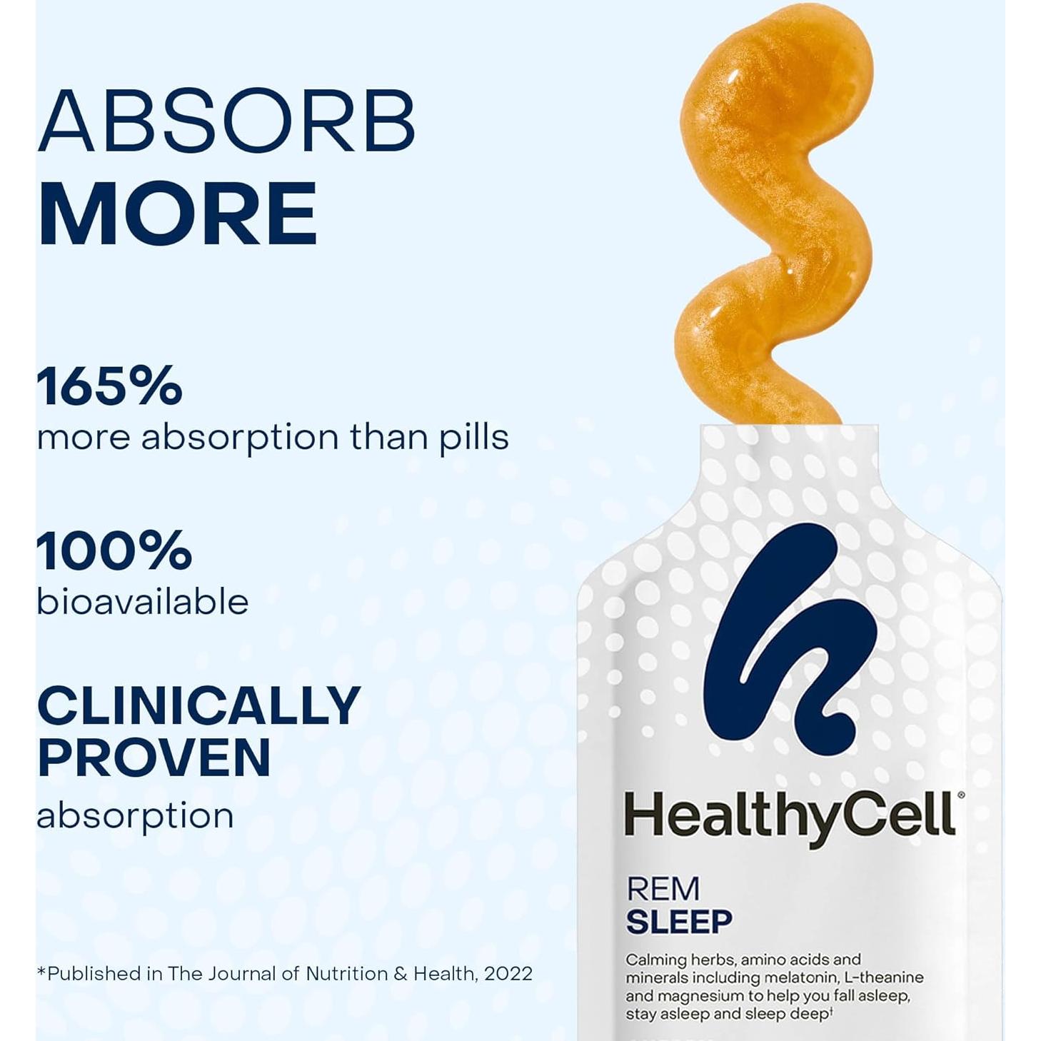 Healthycell REM Sleep Aid Supplement for Adults - Liquid Gel Extra Strength Sleep Supplement with Melatonin, Magnesium, L-Theanine, GABA & Natural Calming Herbs - 30 Gel Packs, Cherry Flavored