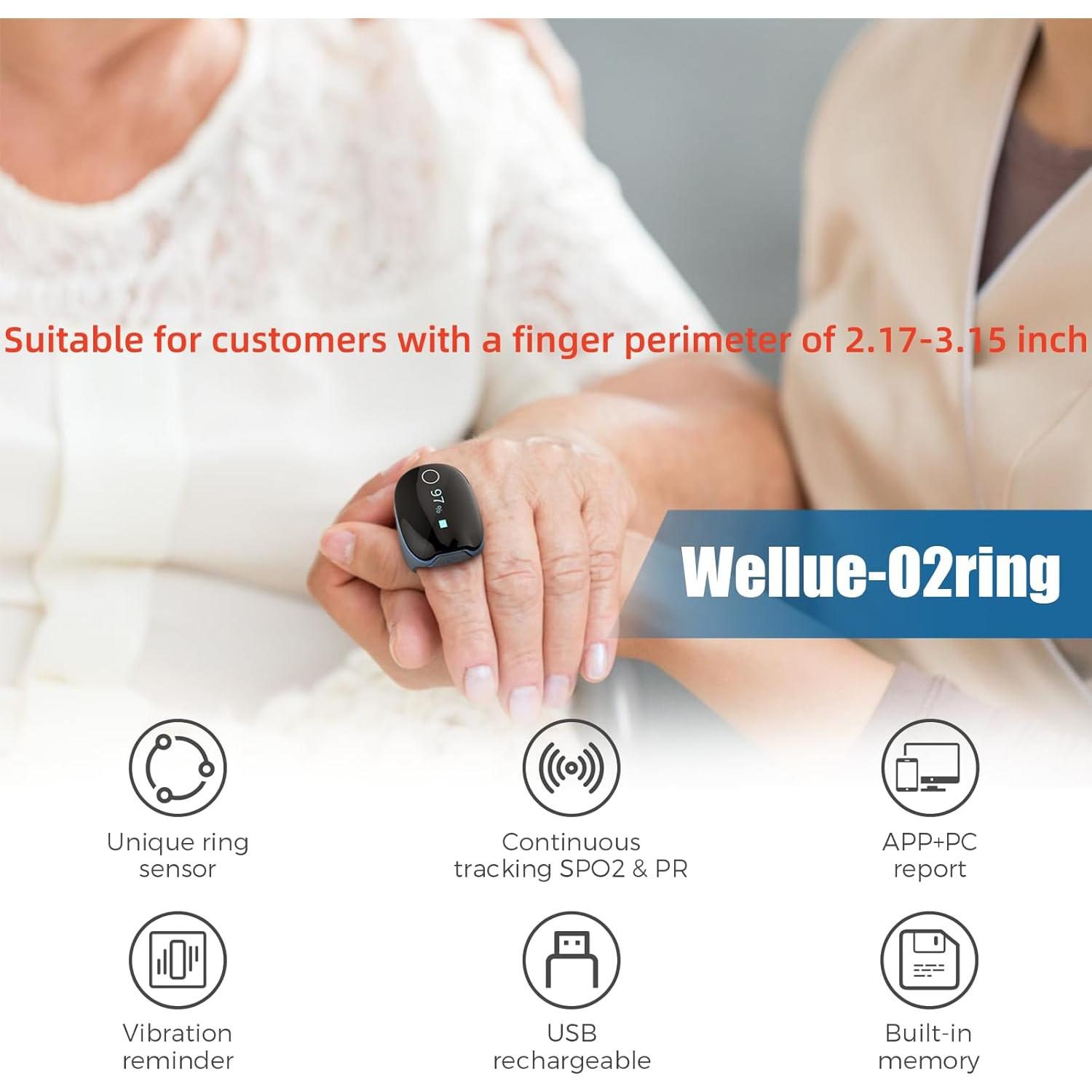 Monitor de Oxígeno Wellue O2Ring Bluetooth Recargable - Oximetro de Pulso con APP