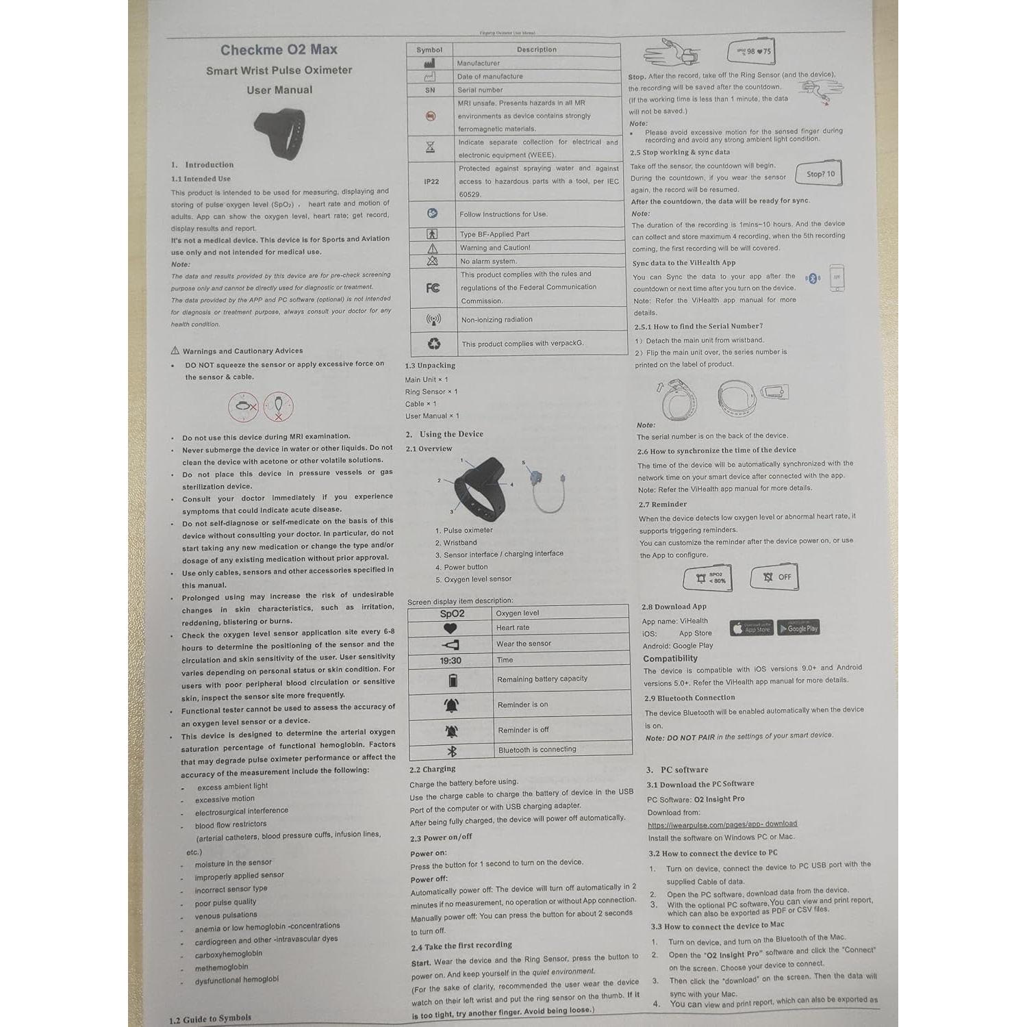 Oxímetro de Pulso de Muñeca Checkme O2 Max Bluetooth 72h