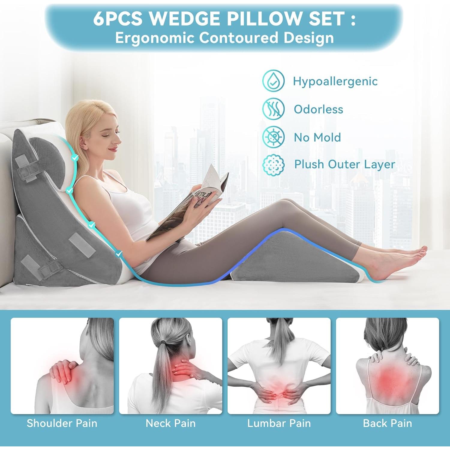 Almohadas en Cuña Kingfun 4 Piezas Espuma Viscoelástica