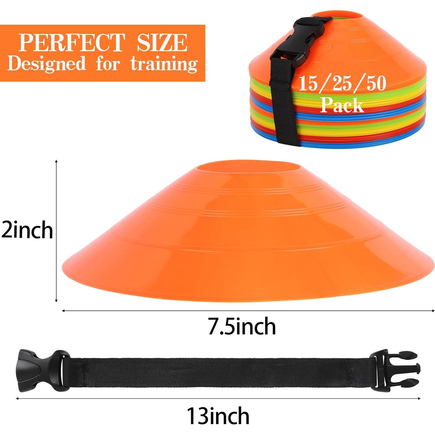 Conos de Fútbol ZICRO 50 Piezas con Bolsa y Correa Multicolor