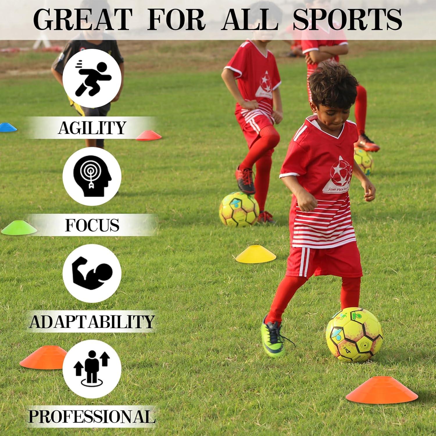 Conos de Fútbol ZICRO 50 Piezas con Bolsa y Correa Multicolor