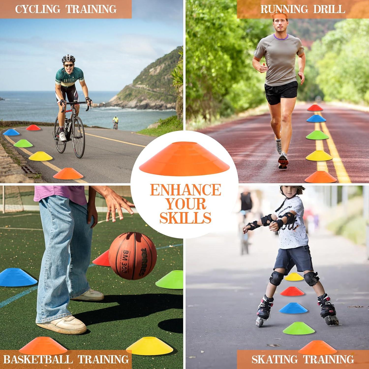 Conos de Fútbol ZICRO 50 Piezas con Bolsa y Correa Multicolor