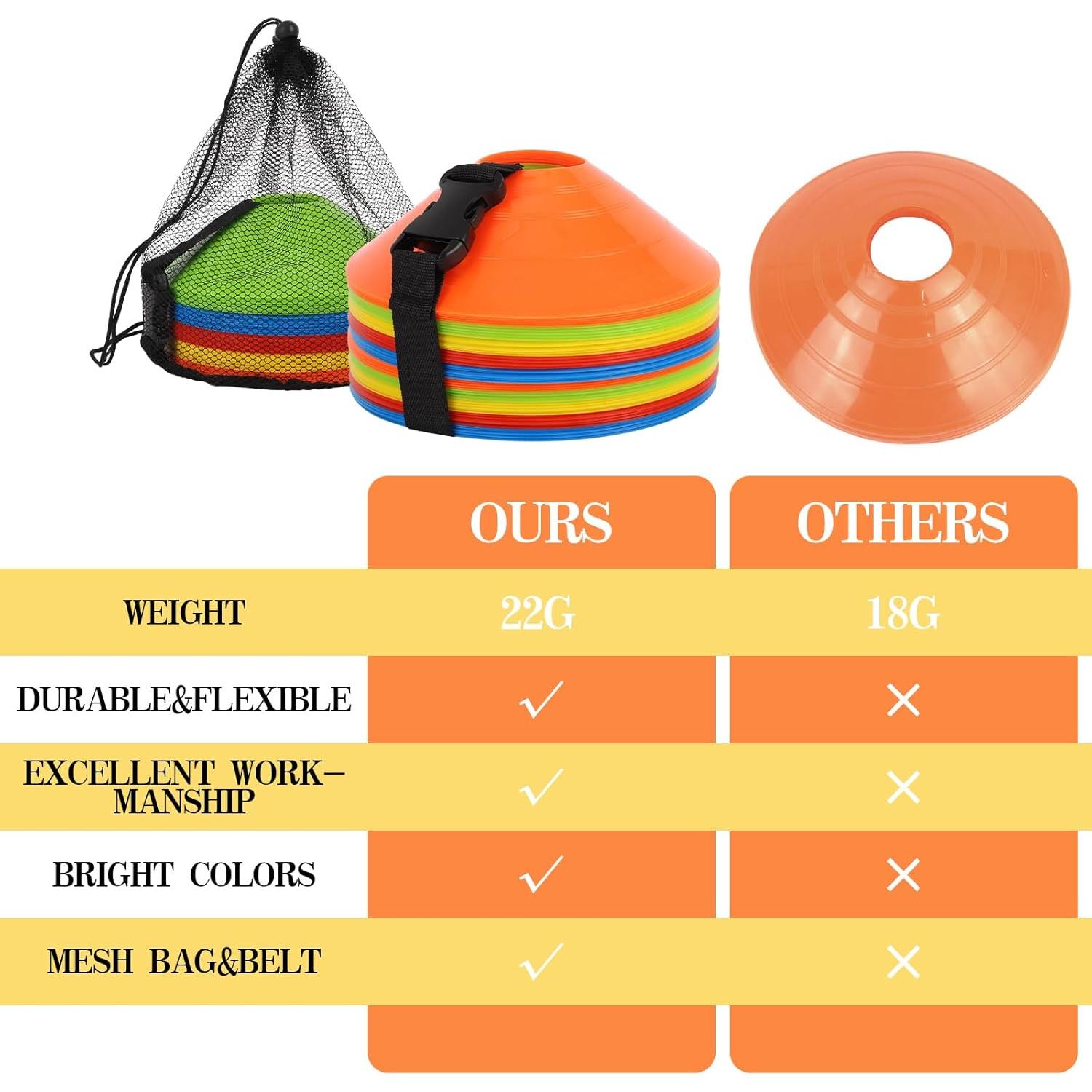 Conos de Fútbol ZICRO 50 Piezas con Bolsa y Correa Multicolor