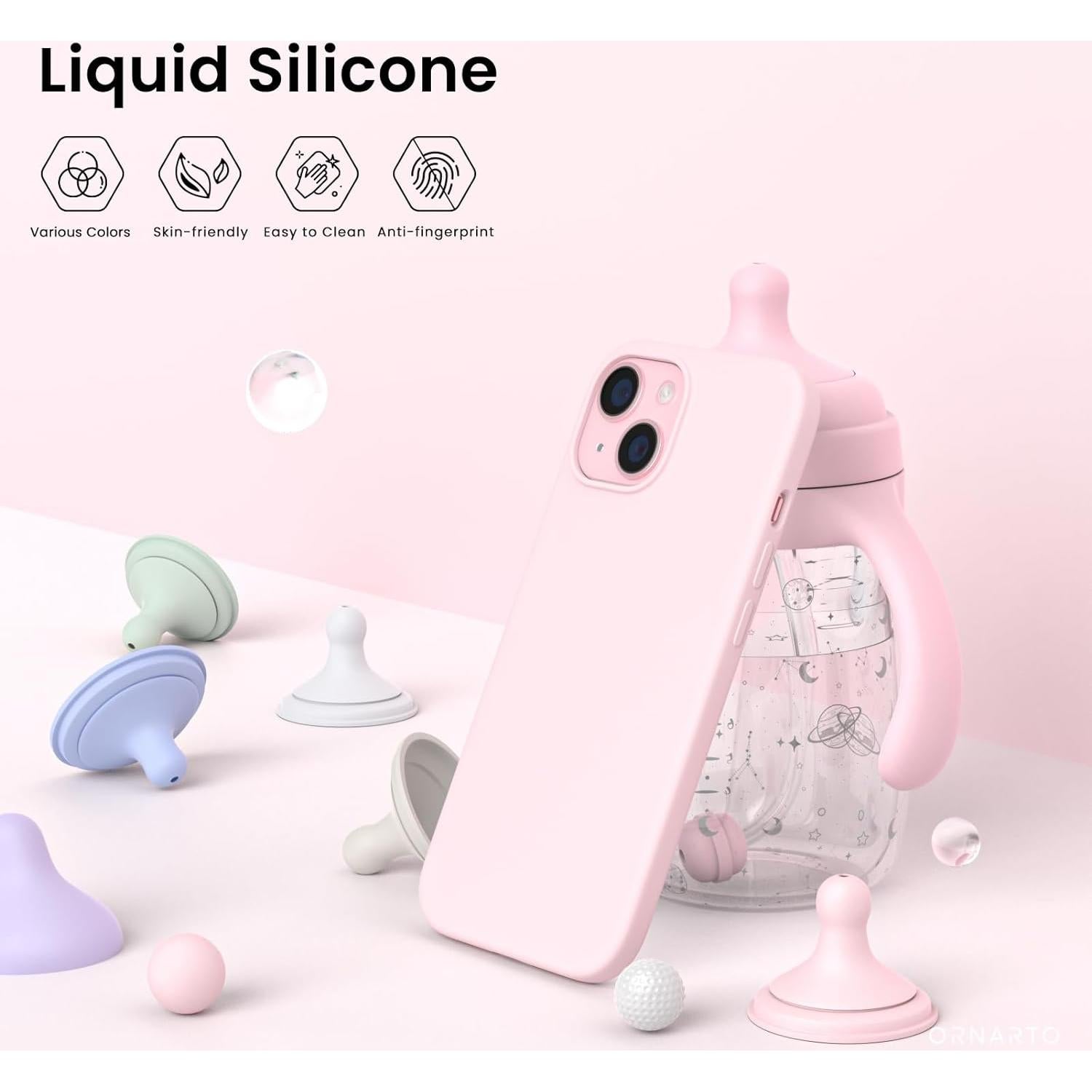 Funda Silicona ORNARTO para iPhone 15 6.1 Rosa Tiza