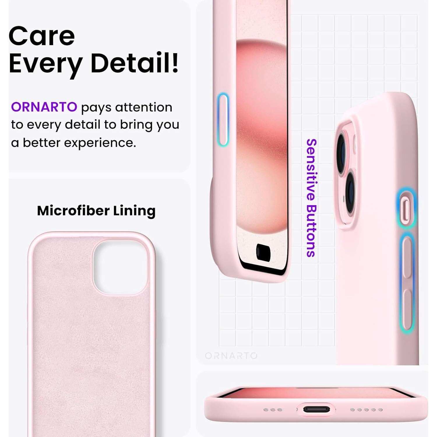 Funda Silicona ORNARTO para iPhone 15 6.1 Rosa Tiza
