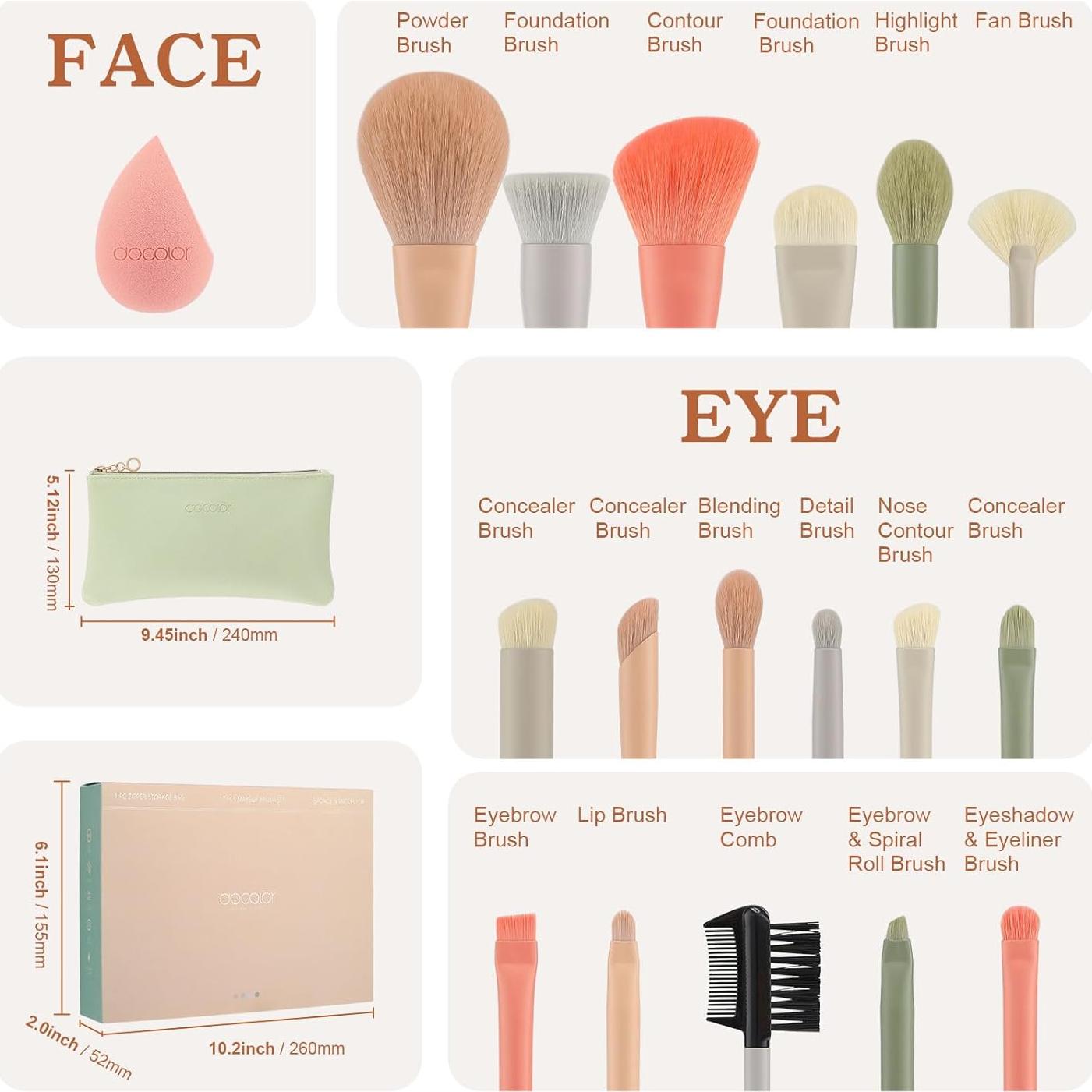 Set de Brochas de Maquillaje Docolor 17 Pcs con Bolsa