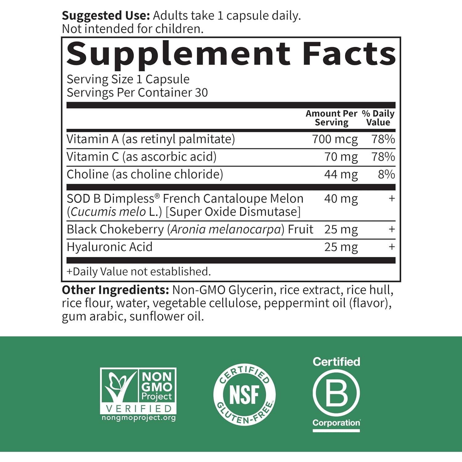 Cápsulas Jardín de la Vida Piel Suave 30 Unidades - Ácido Hialurónico, Vitaminas A y C