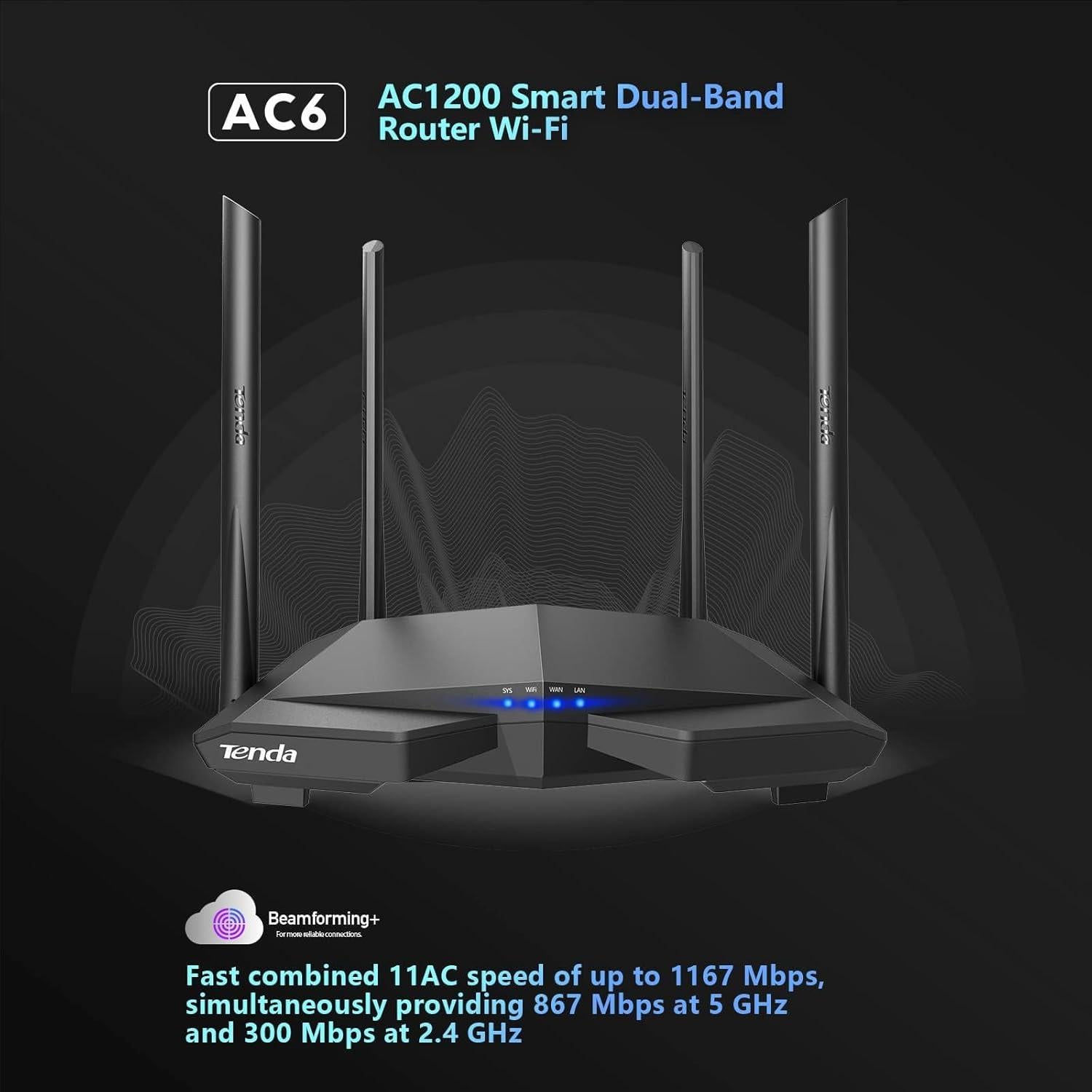 Router WiFi Tenda AC1200 Doble Banda 4 Antenas 100 Mbps
