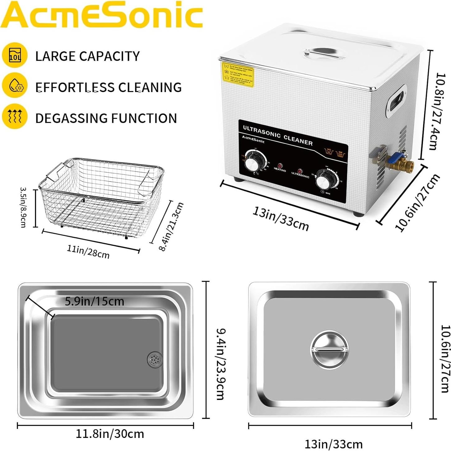 Limpiador Ultrasónico ACMESONIC 10L 40kHz con Calentador