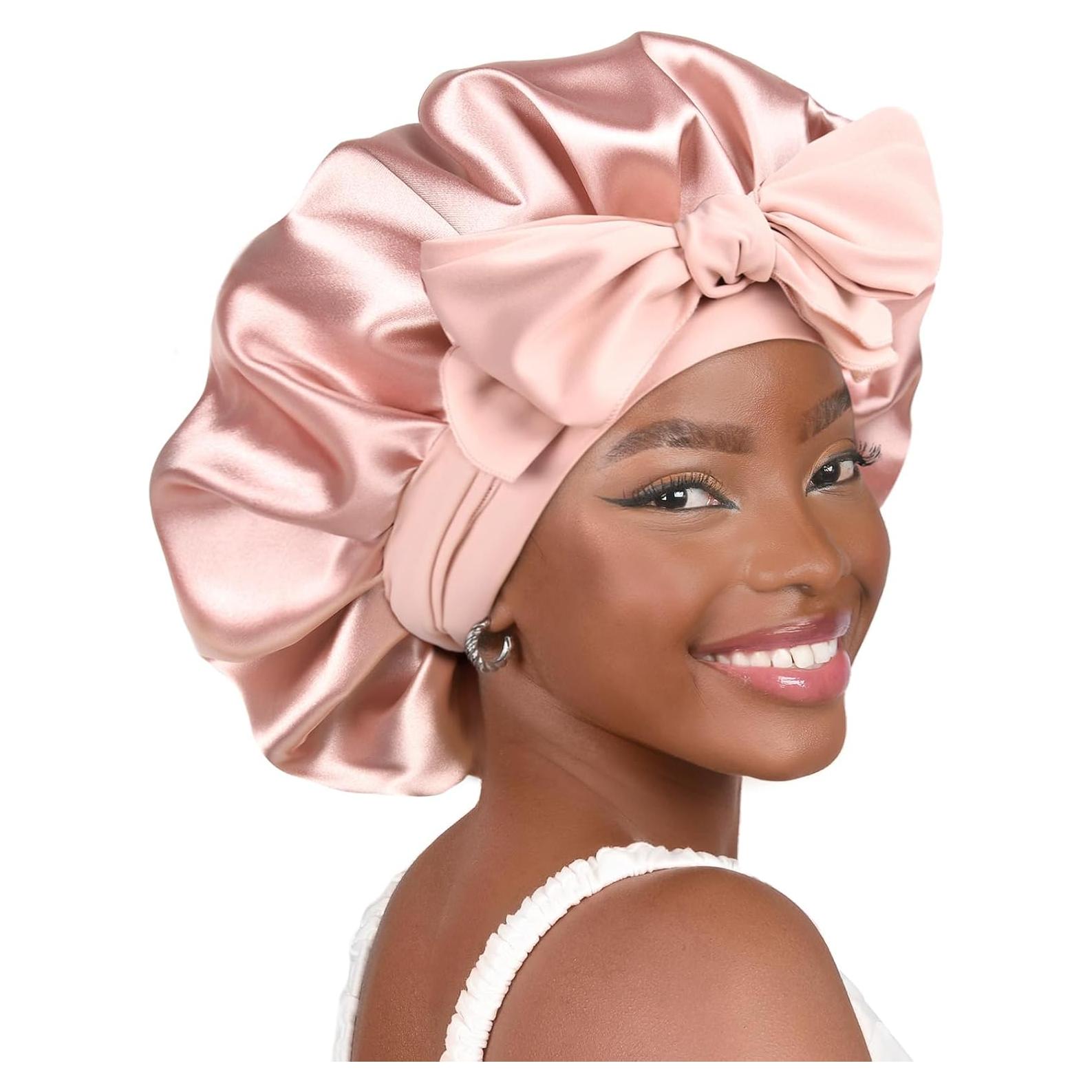 Bonete de Seda YANIBEST para Dormir Mujeres Rosa Pálido