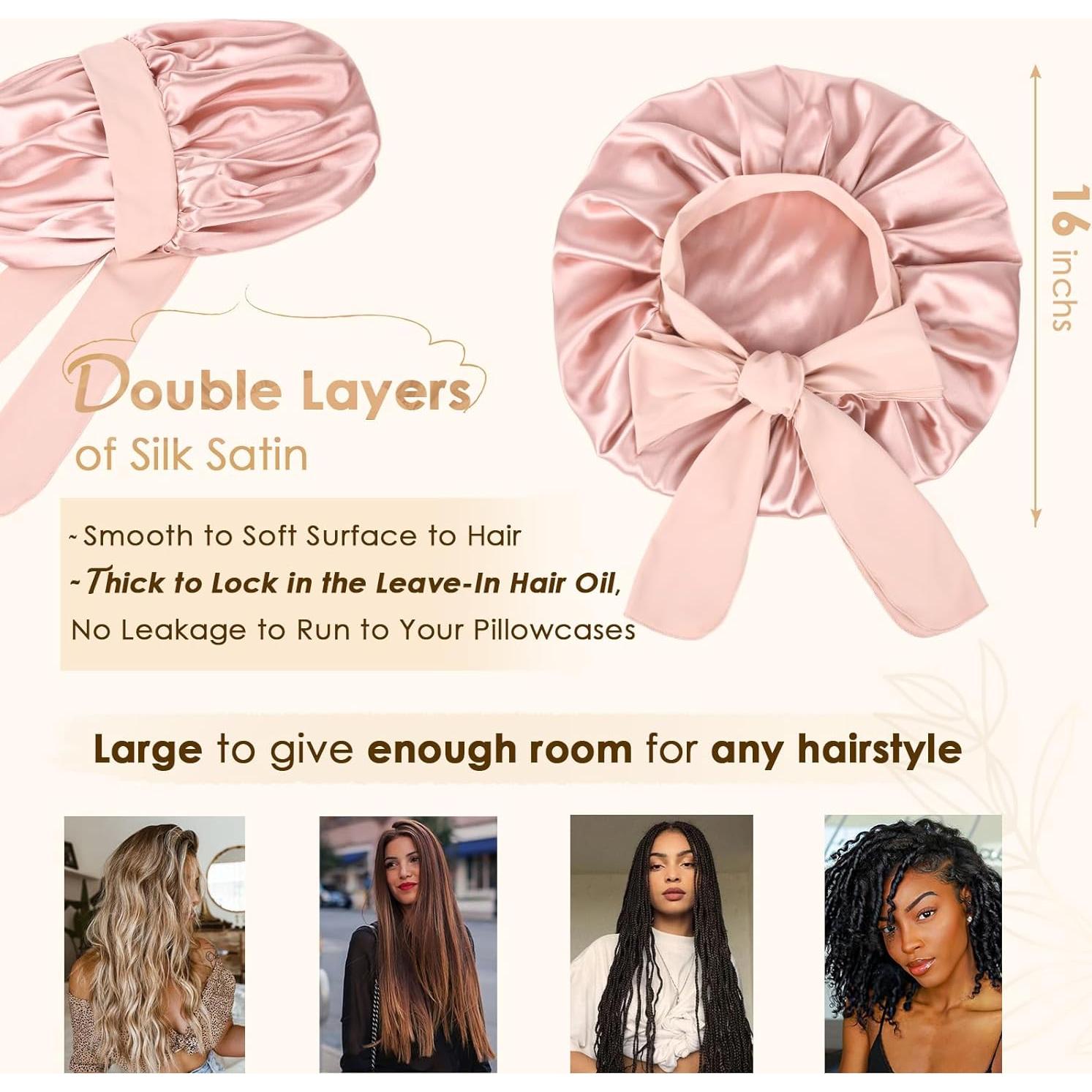 Bonete de Seda YANIBEST para Dormir Mujeres Rosa Pálido