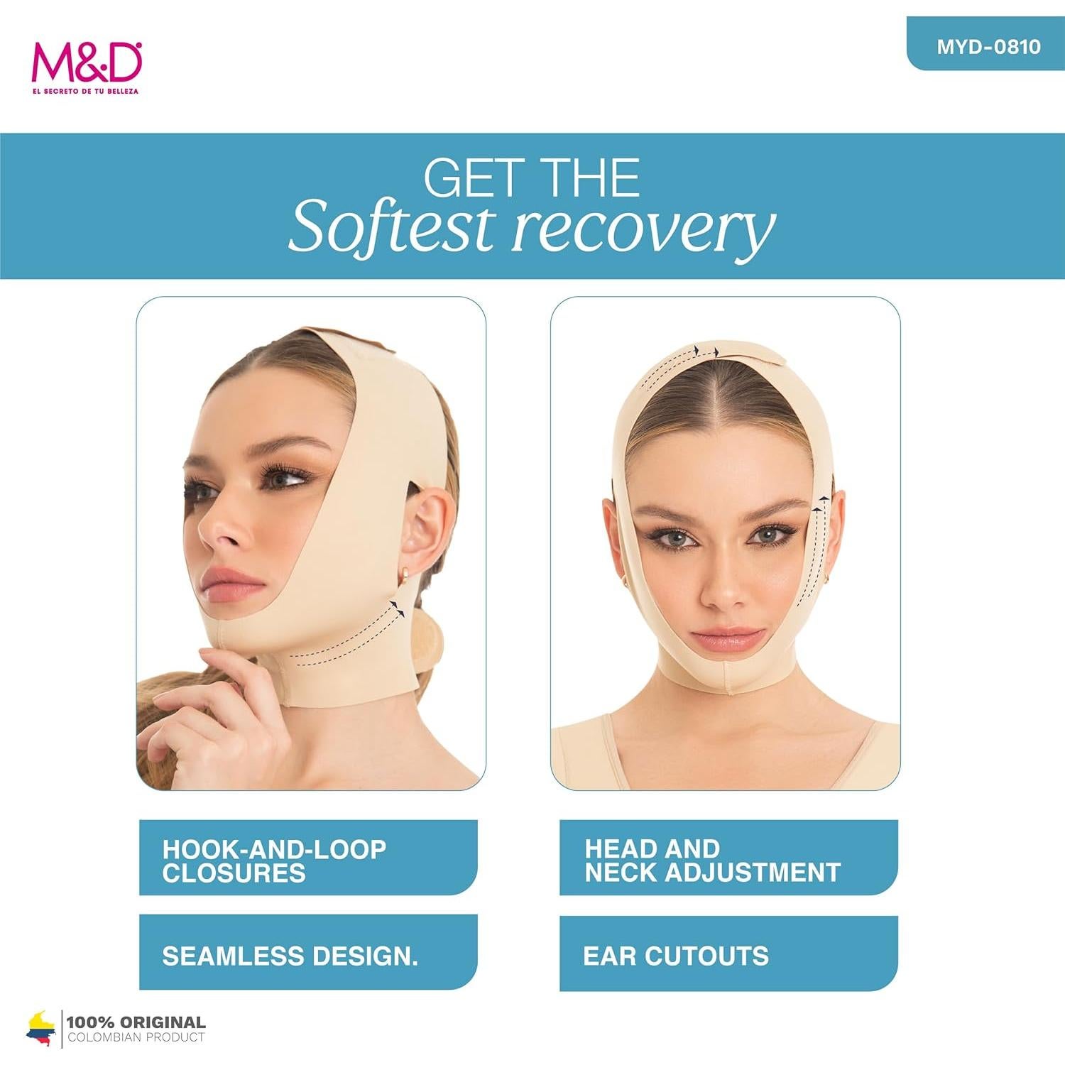 Faja Reductora Facial M&D Mentonera Beige Postquirúrgica