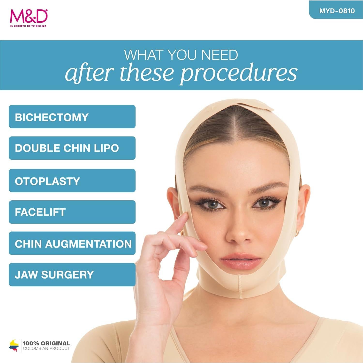 Faja Reductora Facial M&D Mentonera Beige Postquirúrgica