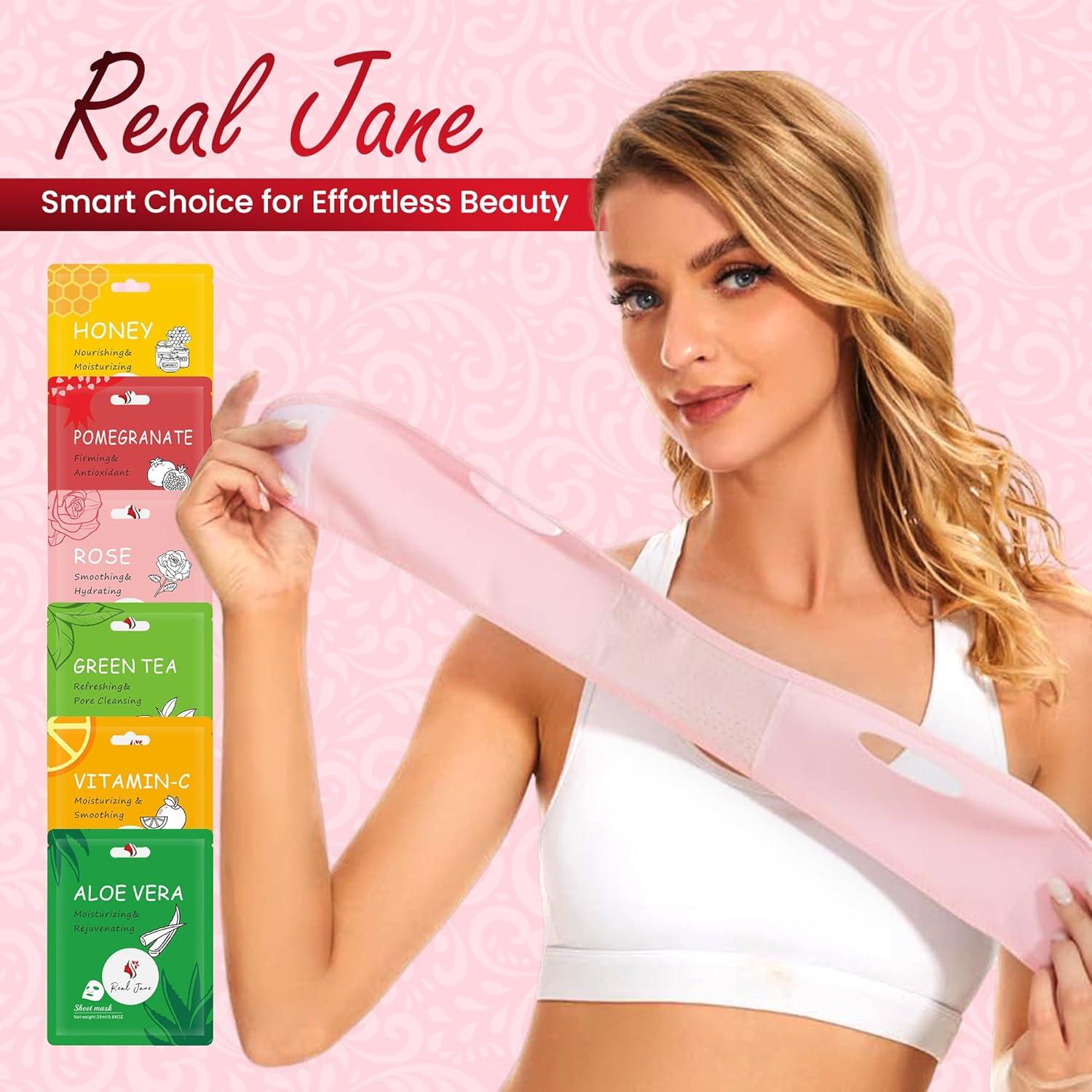 Cinturón Facial V Line Real Jane + 6 Máscaras Hidratantes