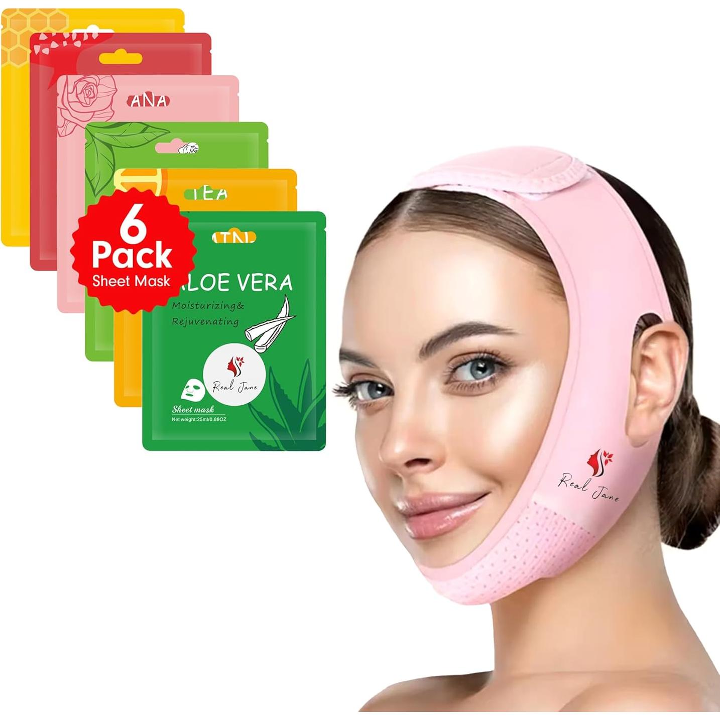 Cinturón Facial V Line Real Jane + 6 Máscaras Hidratantes