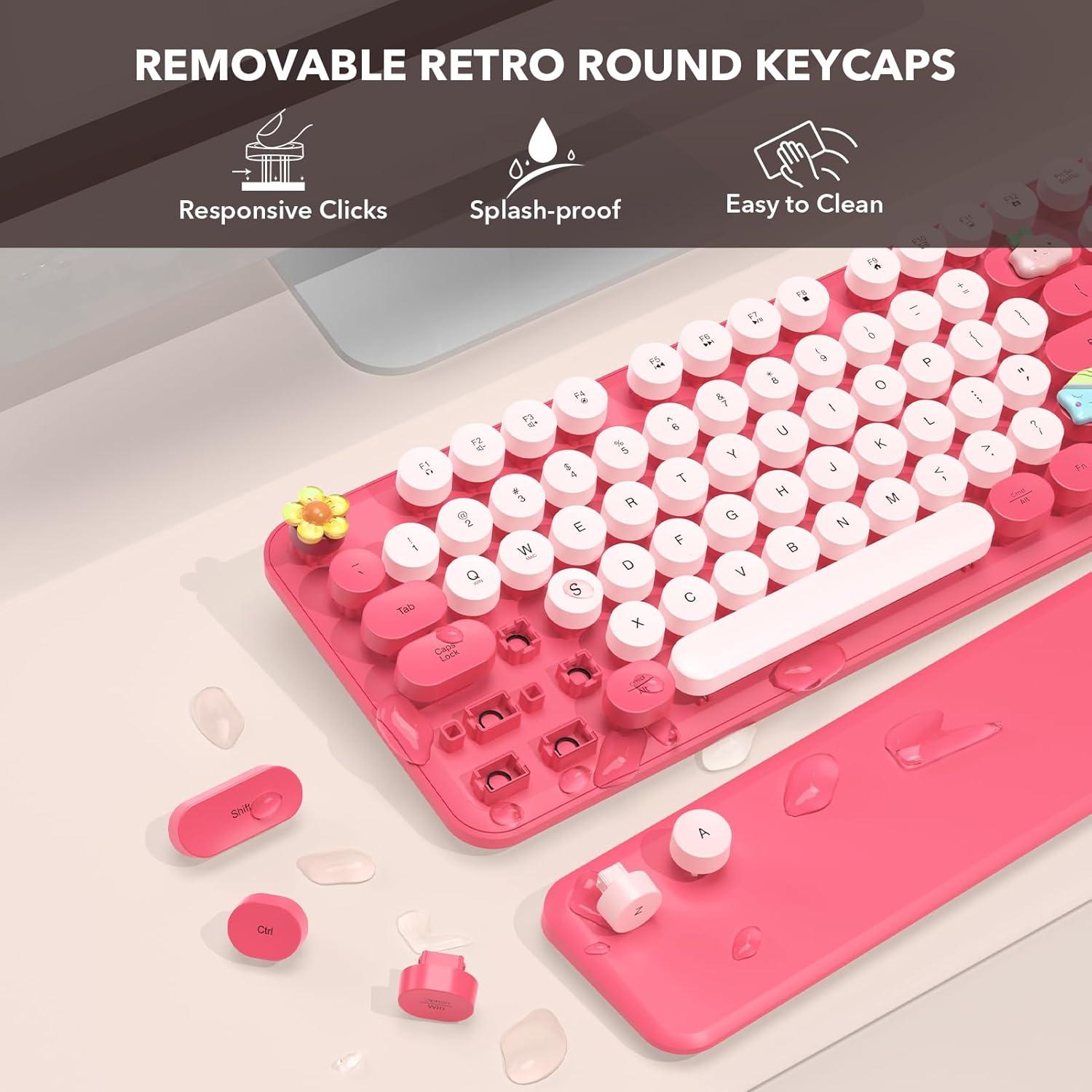 Teclado Inalámbrico Retro SABLUTE Rosa con Reposamuñecas