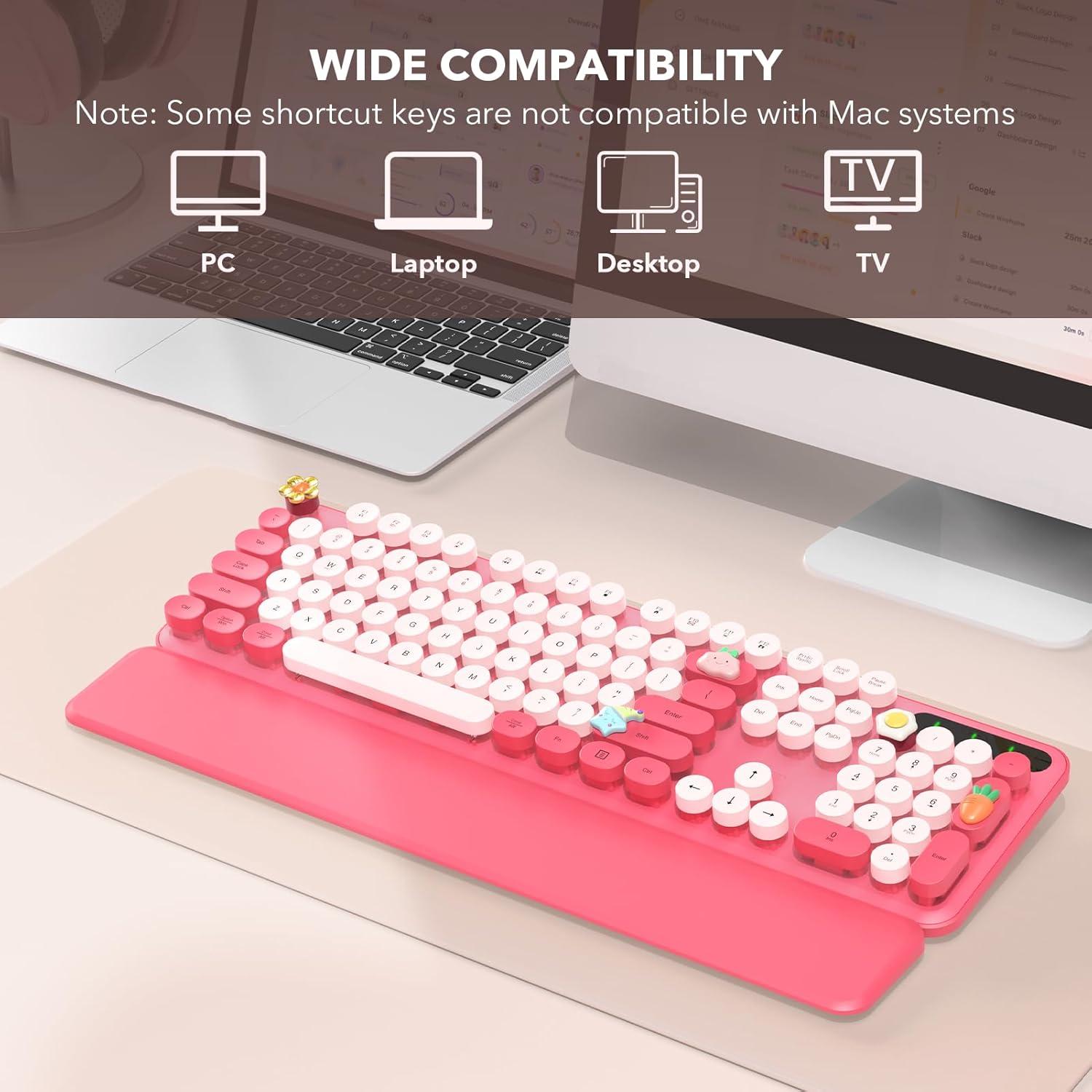 Teclado Inalámbrico Retro SABLUTE Rosa con Reposamuñecas
