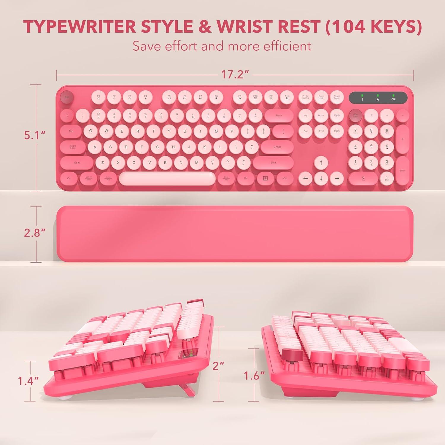 Teclado Inalámbrico Retro SABLUTE Rosa con Reposamuñecas