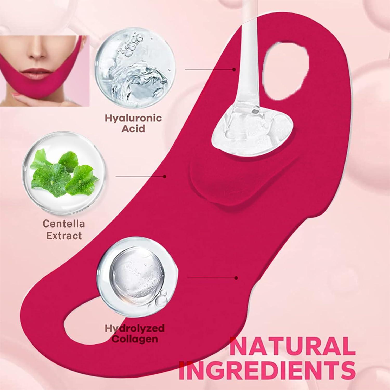 V Line Lifting Mask, Double Chin Mask, Double Chin Reducer, Neck Skin Chin Contour Tightening Firming Face Lift Tape Mask, Chin Strap for Double Chin for Women, with Collagen, Hydrating Anti-aging