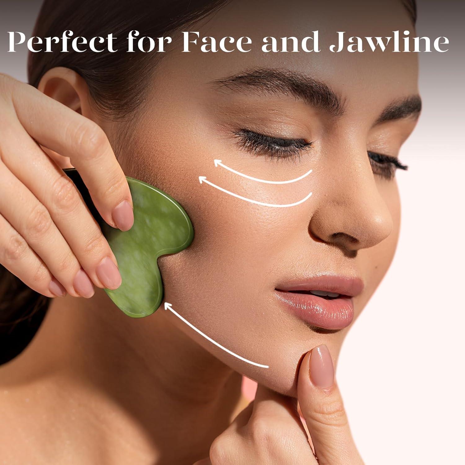 Gua Sha Facial BAIMEI Jade Verde para Cuidado de la Piel