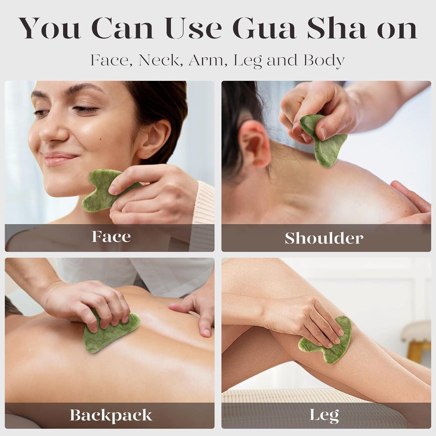 Gua Sha Facial BAIMEI Jade Verde para Cuidado de la Piel