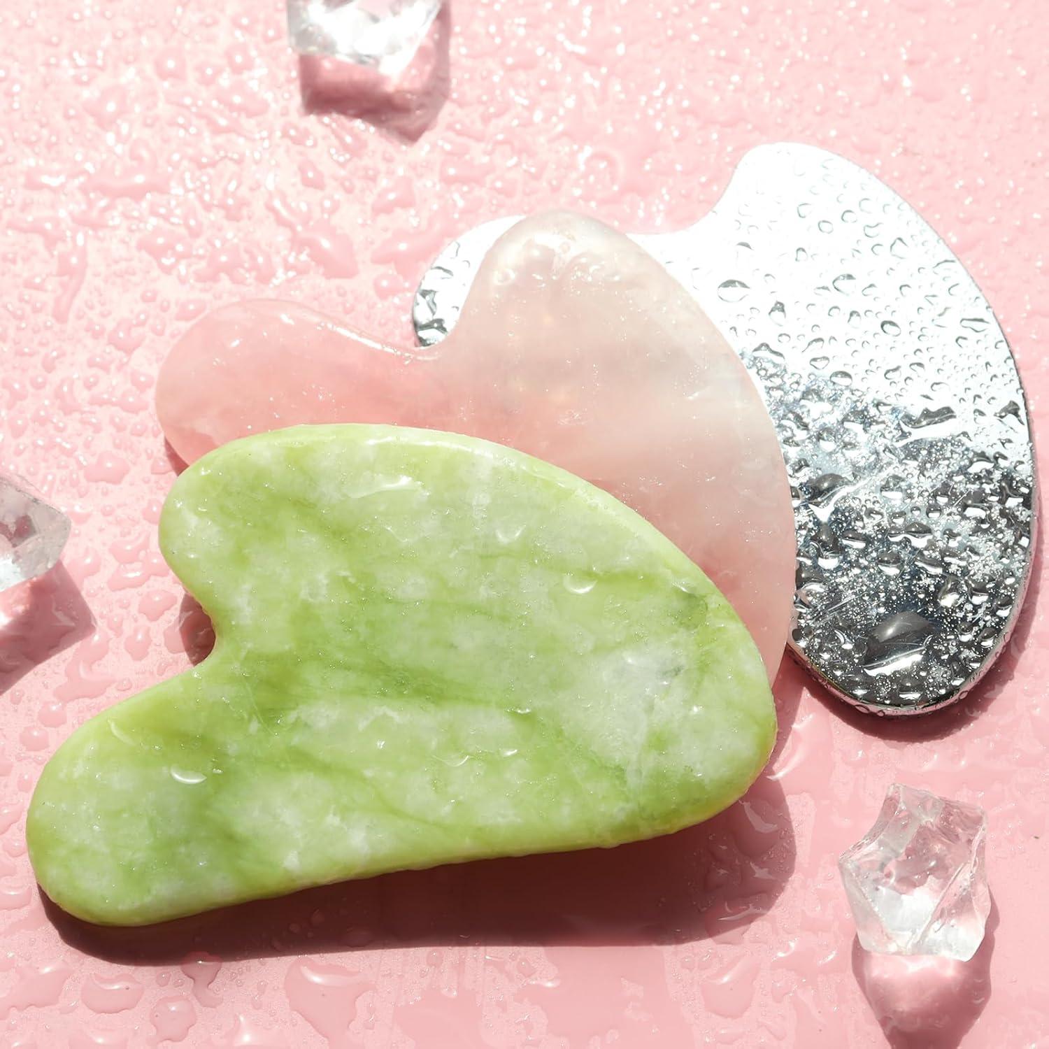 Gua Sha Facial BAIMEI Jade Verde para Cuidado de la Piel