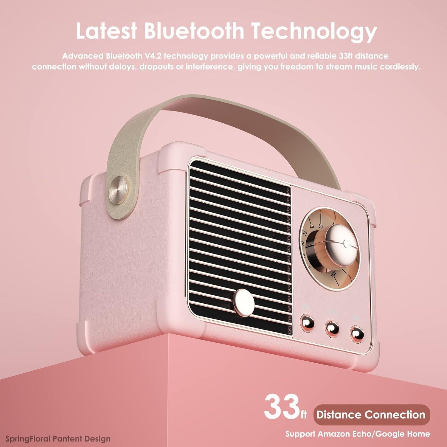 Altavoz Bluetooth SpringFlora Retro Rosa 3W Compacto