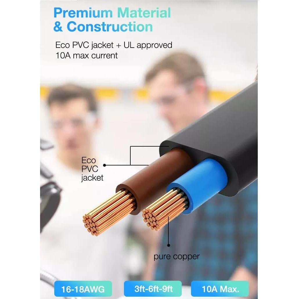 Cable de Alimentación 3 Pies C&E IEC C7 a NEMA 1-15P 18AWG (Paquete de 4)