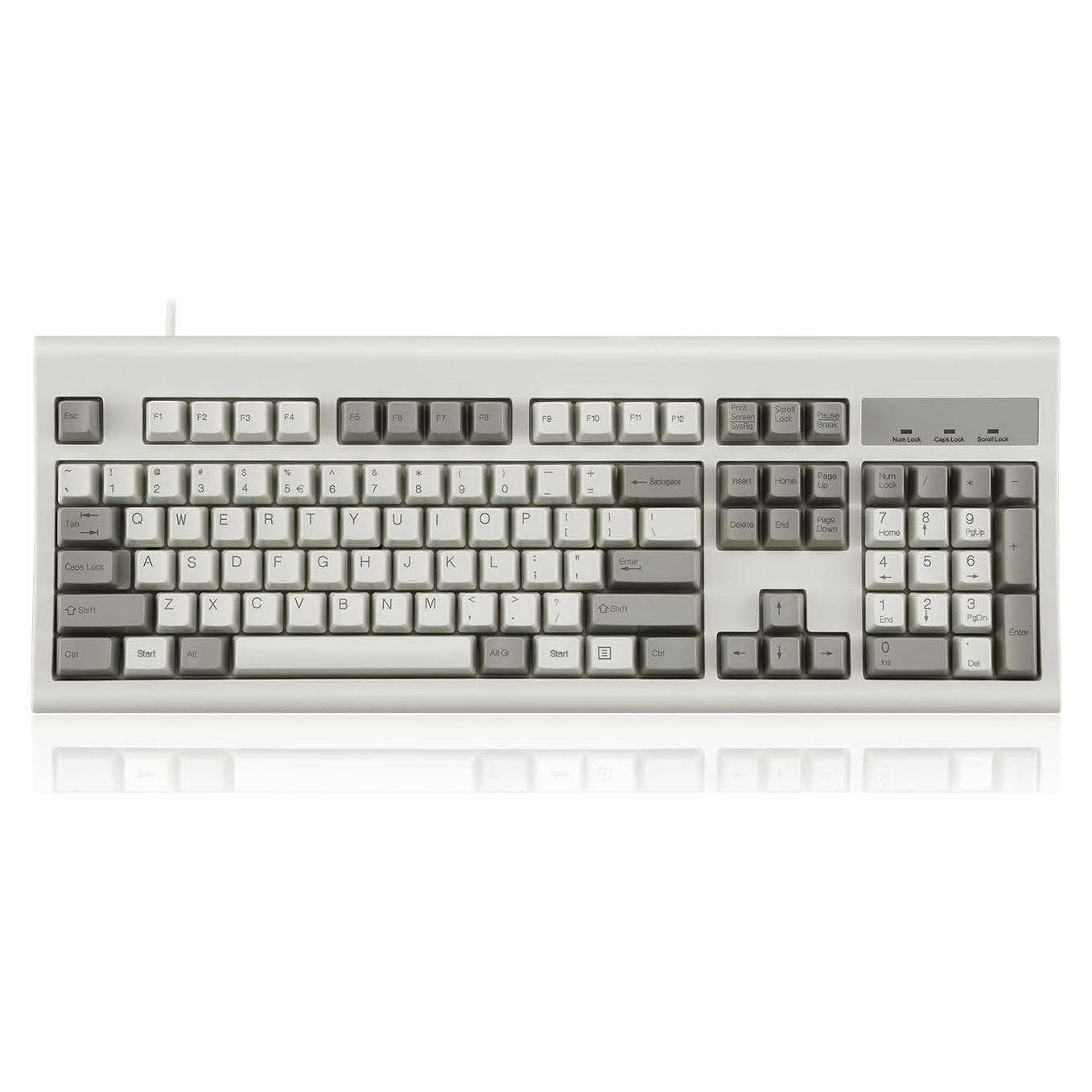Perixx PERIBOARD-106M, Wired Performance Full-Size USB Keyboard, Curved Ergonomic Keys, Classic Retro Gray/White Color, US English Layout
