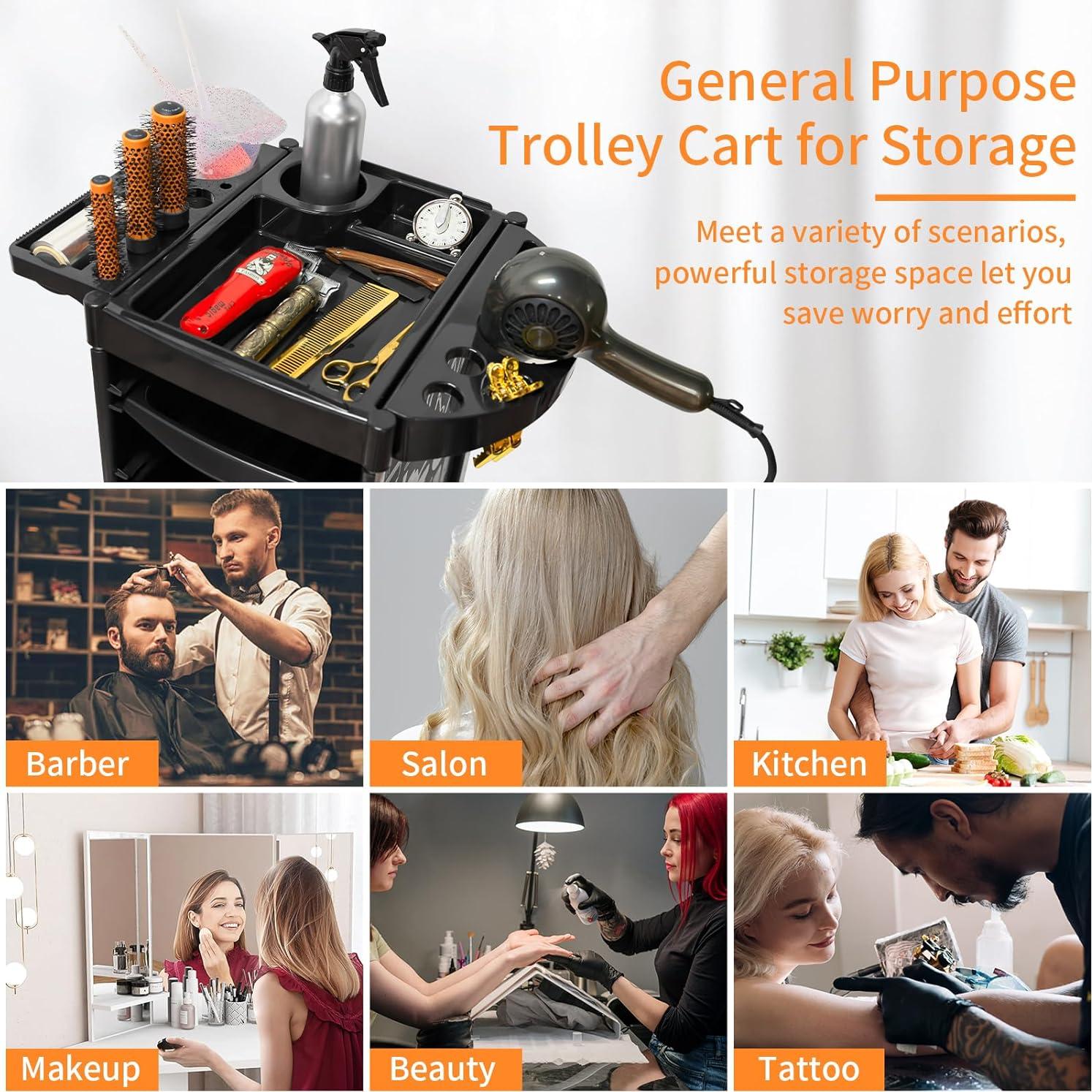 Carro de salón BARBERPLAN negro 5 cajones con ruedas