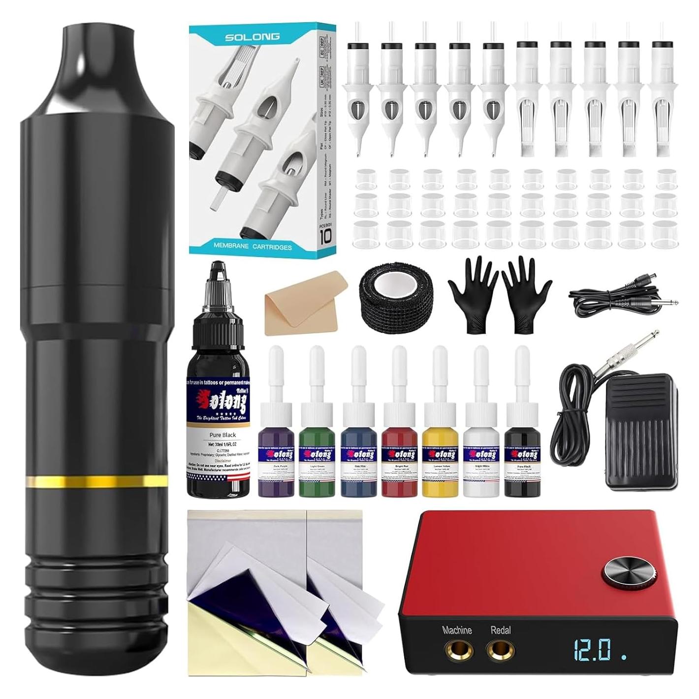 Kit Completo de Tatuaje Solong con Agujas y Tinta 60 Piezas