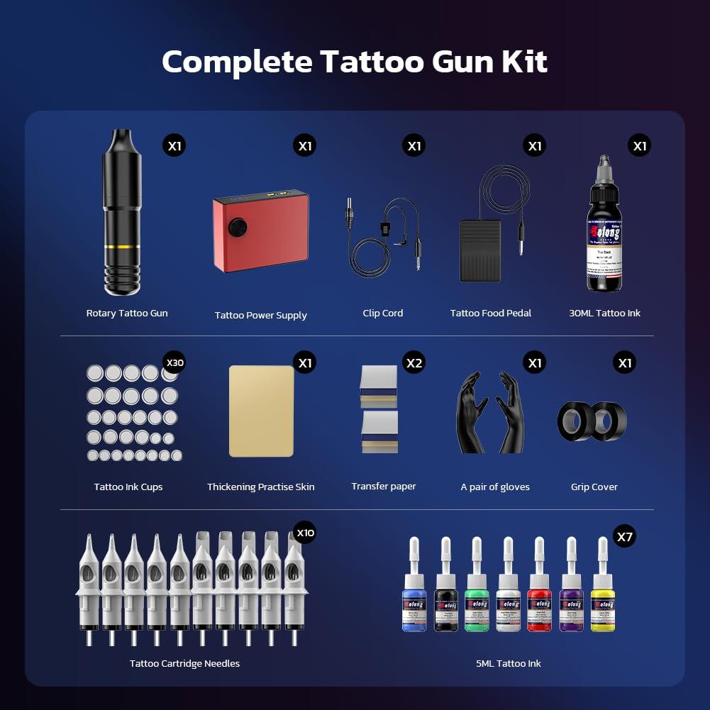 Kit Completo de Tatuaje Solong con Agujas y Tinta 60 Piezas