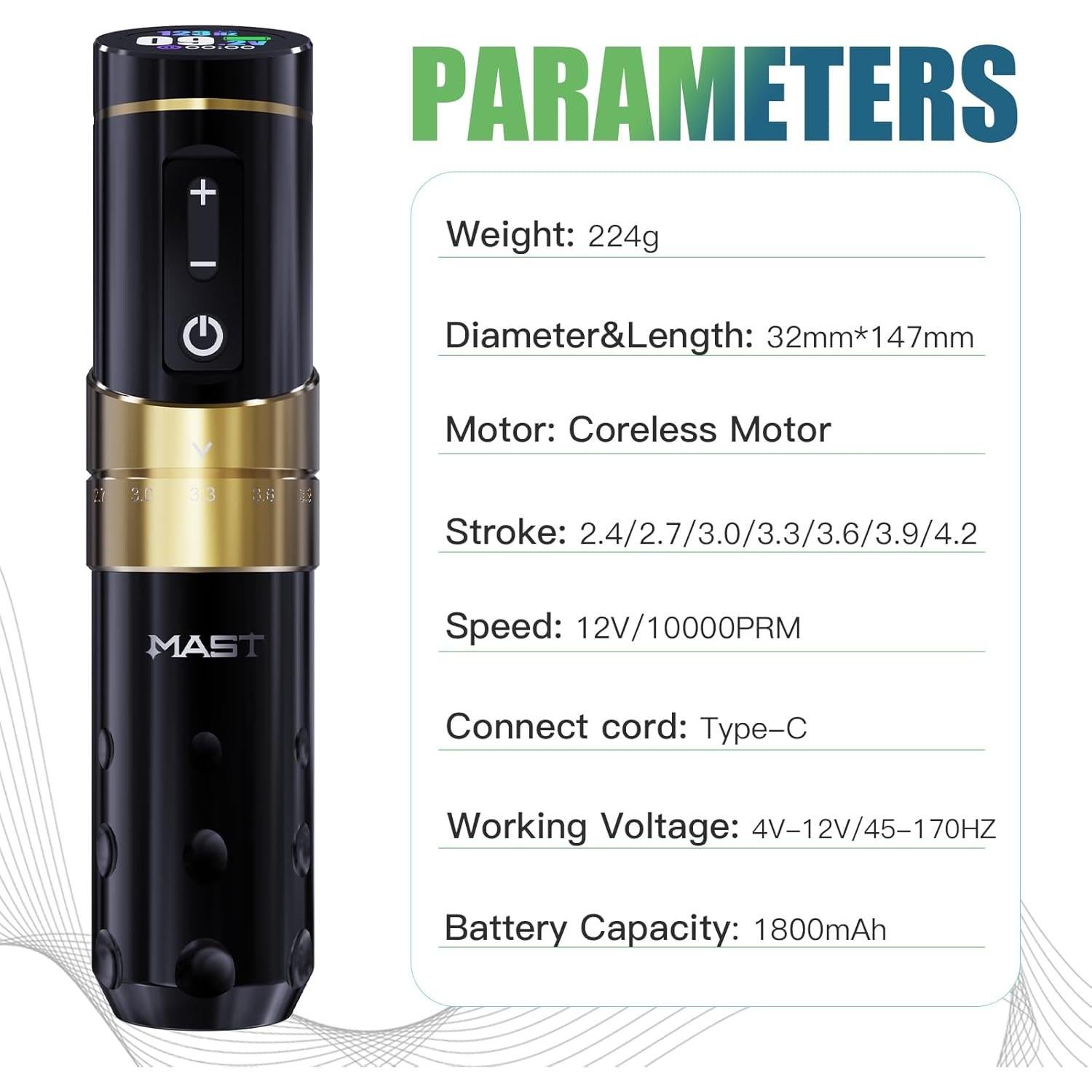 Máquina de Tatuaje Mast Flip3 Inalámbrica 7 Longitudes Ajustables