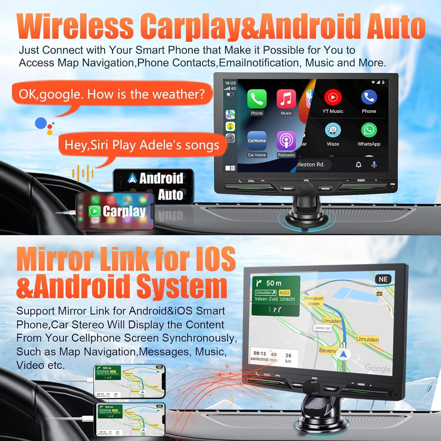 Pantalla Táctil Inalámbrica Doble Din TONIKPMS 7" GPS Bluetooth