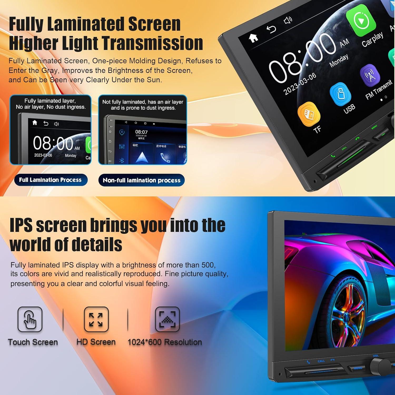 Pantalla Táctil Inalámbrica Doble Din TONIKPMS 7" GPS Bluetooth