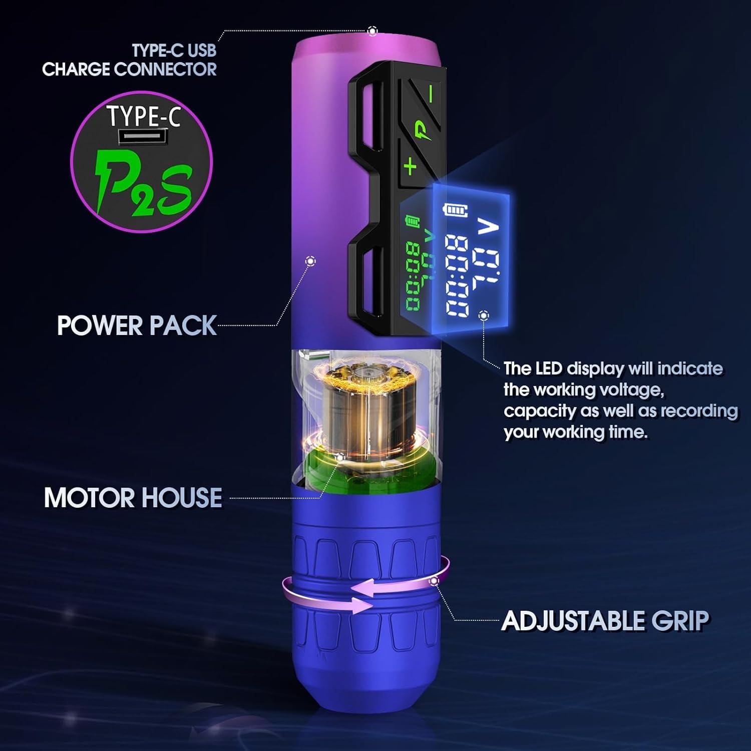 Kit de Tatuaje EZ P2S Inalámbrico con 20 Agujas y 8 Tintas