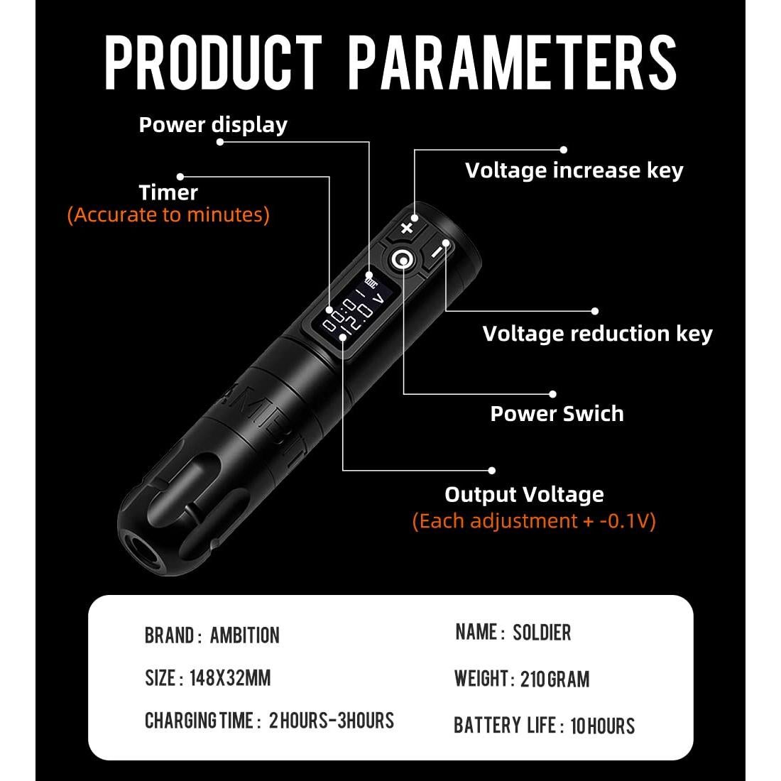 Máquina de Tatuaje Ambition Soldier Batería 2400mAh LED