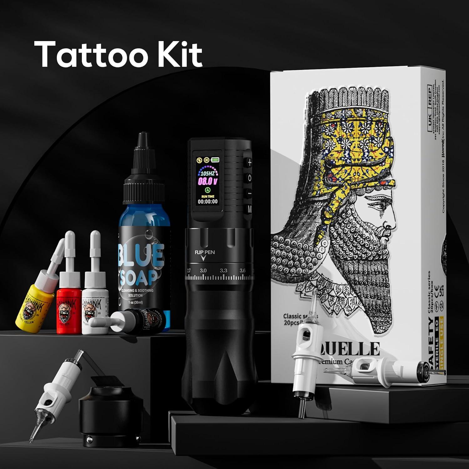 Kit de Tatuaje Inalámbrico Hawink E86 20 Agujas 7 Tintas