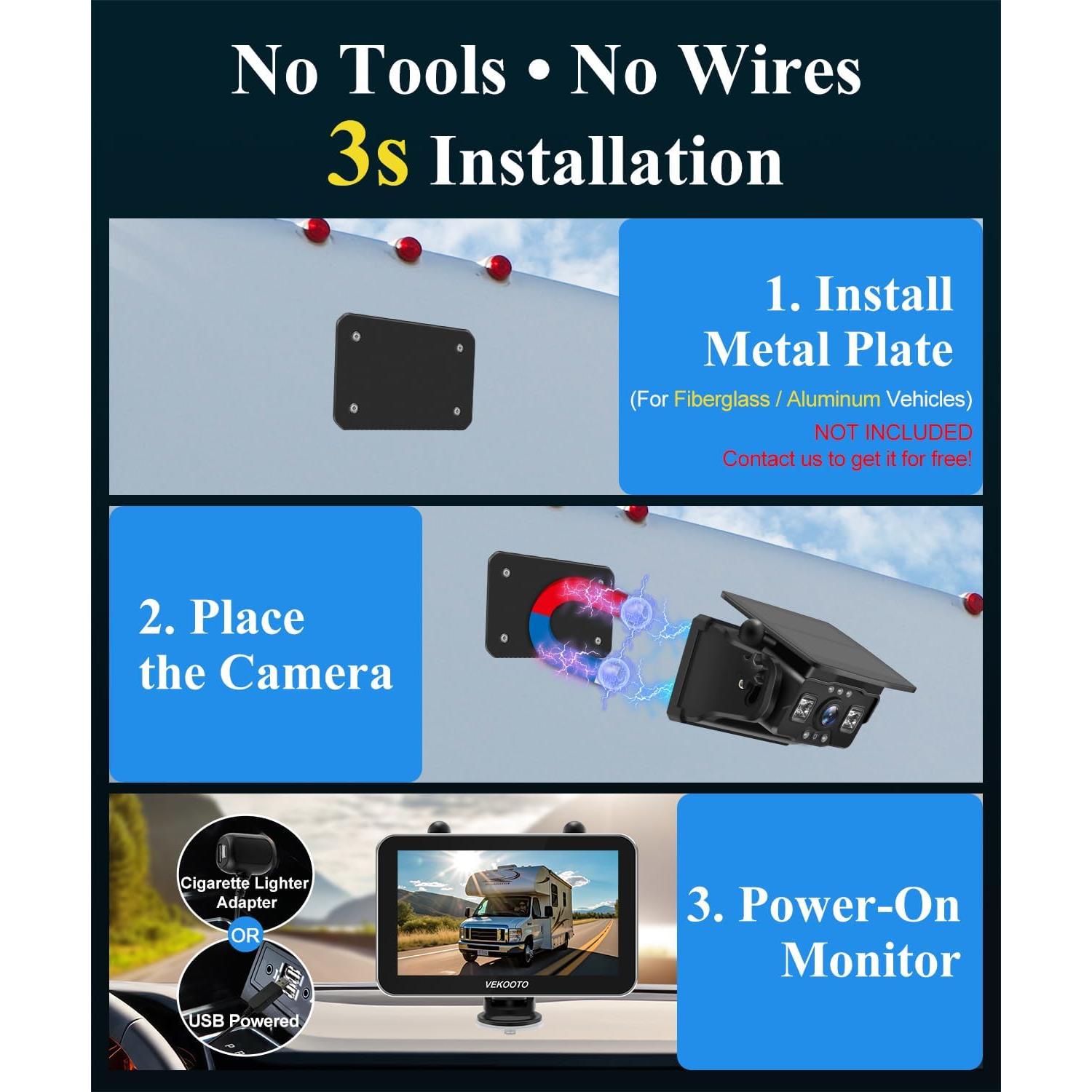 Cámara de Respaldo Inalámbrica Solar VEKOOTO VK7Pro 7" HD