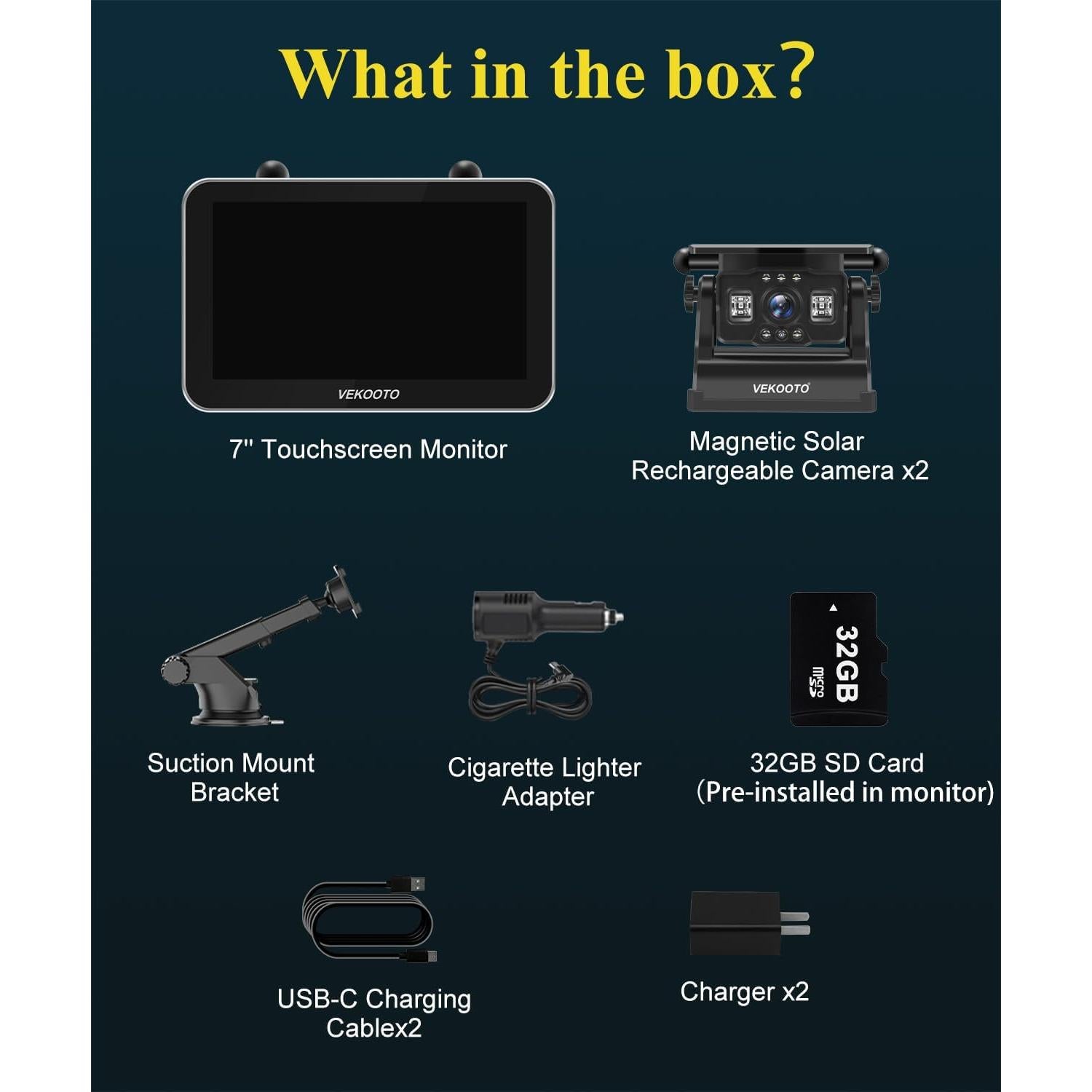 Cámara de Respaldo Inalámbrica Solar VEKOOTO VK7Pro 7" HD