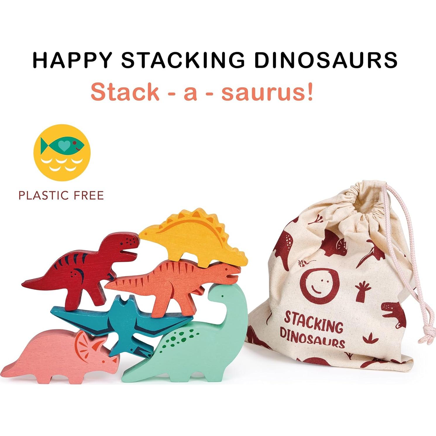 Mentari Dinosaurios Apilables de Madera - Juguete 6 Piezas 20x20 cm